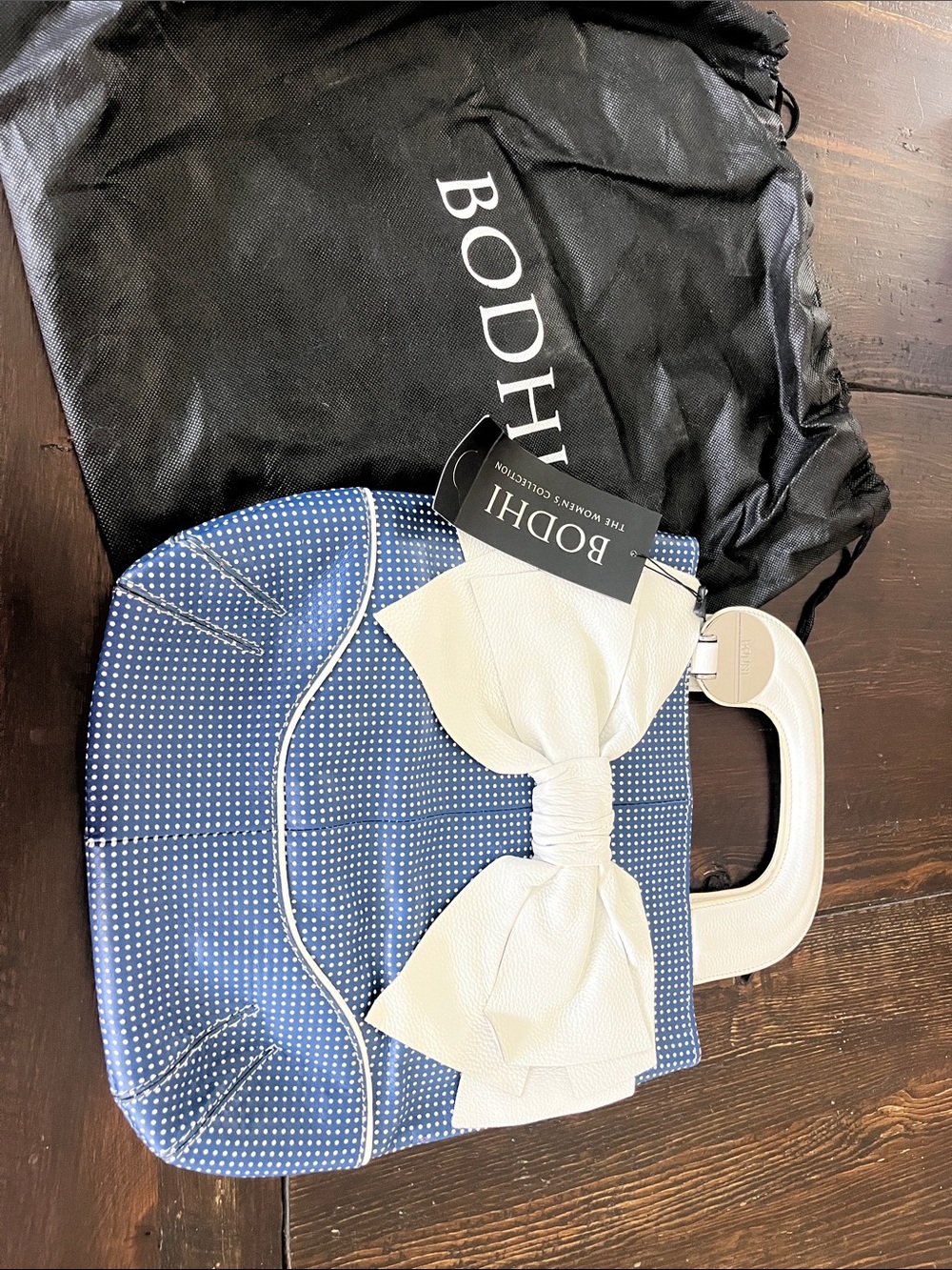BODHI Blue Polka Dot Mini Bow-Accent Handbag